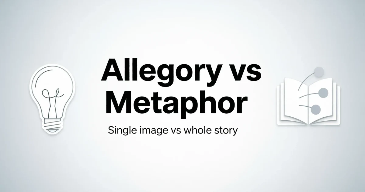 Allegory vs Metaphor banner with lightbulb and book icons