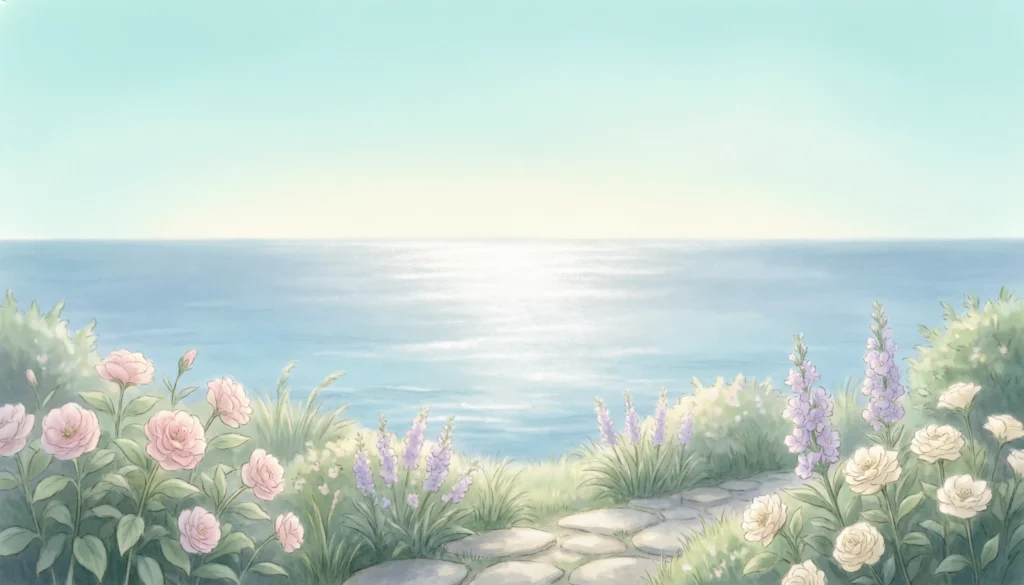 visual metaphors for peace of mind including calm ocean clear sky and peaceful garden