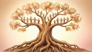 Family tree illustration representing metaphors for family relationships and connection