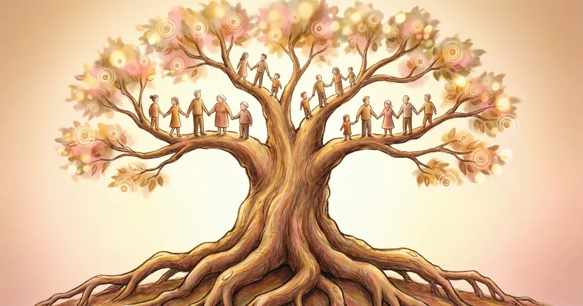 Family tree illustration representing metaphors for family relationships and connection