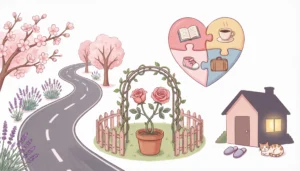 visual illustration showing different metaphors for marriage like journey, garden, and partnership