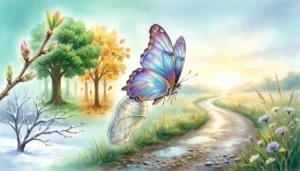 visual metaphors for change including butterfly, road, and seasons