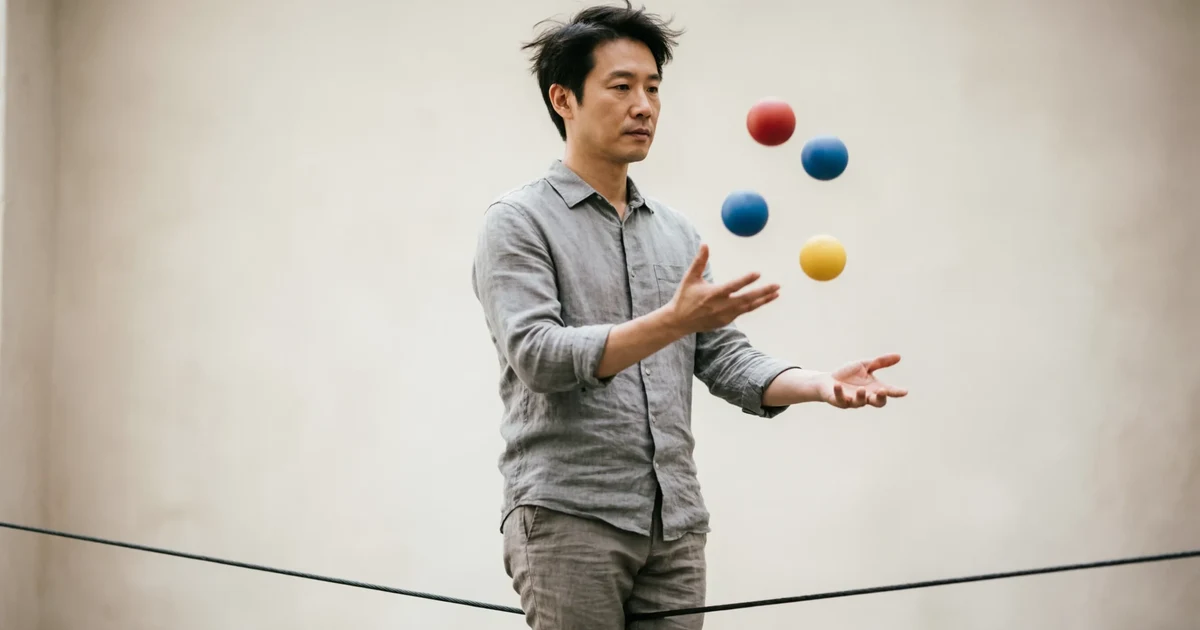 metaphors for balance illustration with tightrope and juggling concept