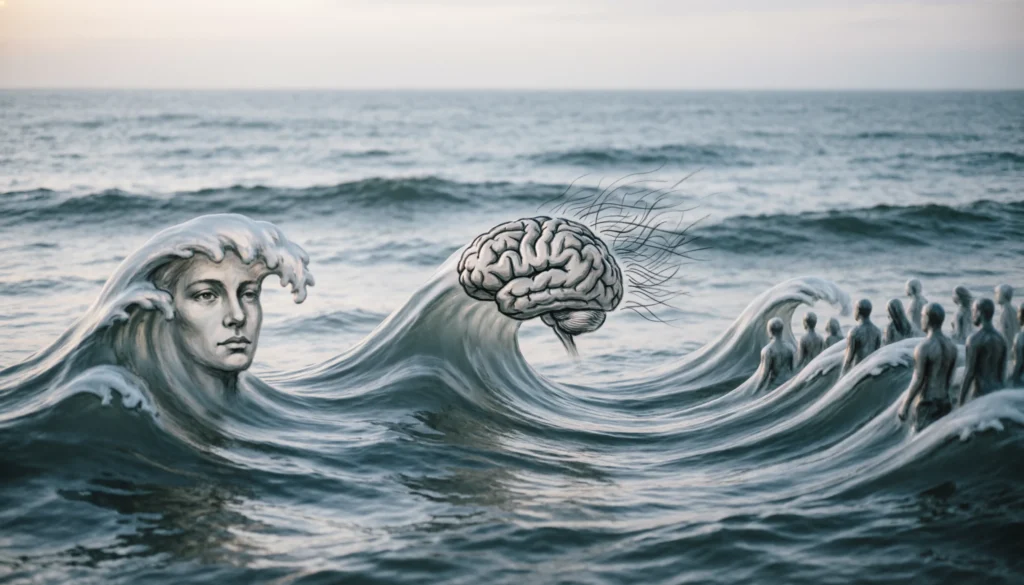 Creative illustration of ocean metaphors representing emotions and ideas