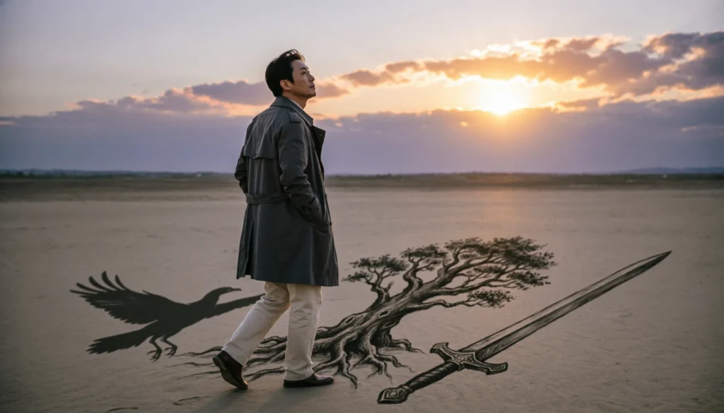 person walking with long shadow representing metaphors for shadows