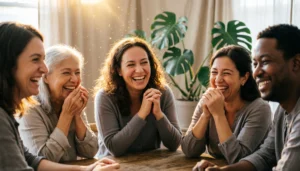 people laughing together symbolizing healing and emotional comfort