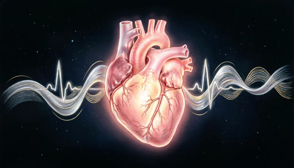 creative metaphors for heartbeat illustration with glowing heart and rhythm lines