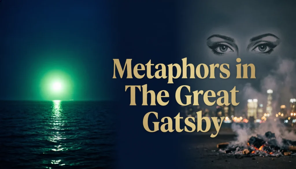 Metaphors in The Great Gatsby showing green light hope symbol and themes of illusion and wealth