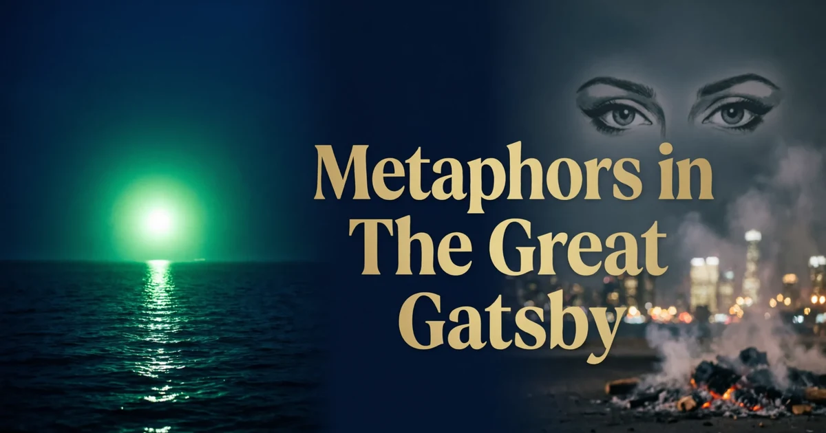 Metaphors in The Great Gatsby showing green light hope symbol and themes of illusion and wealth