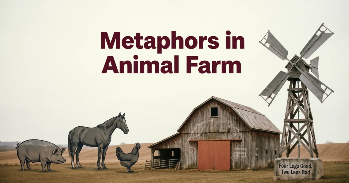 Metaphors in Animal Farm explained with symbolic farm, windmill, animals, and political meaning.