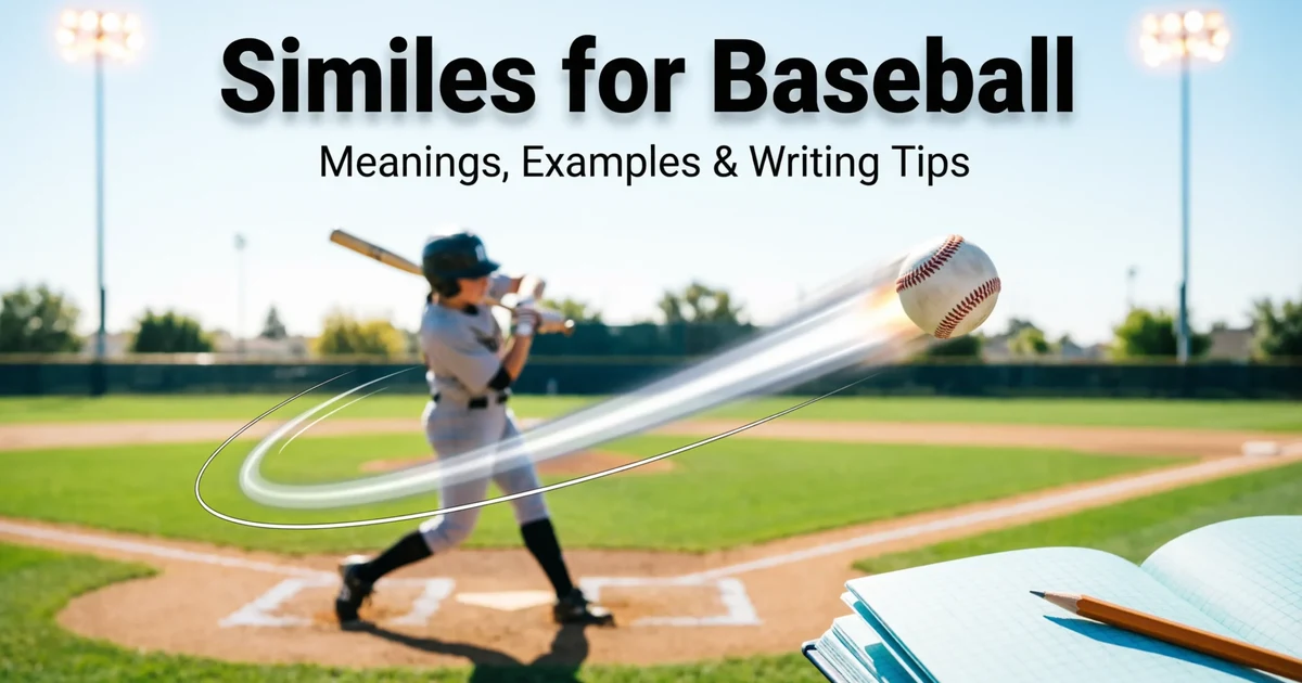 Baseball flying like a rocket over a field with text reading Similes for Baseball.