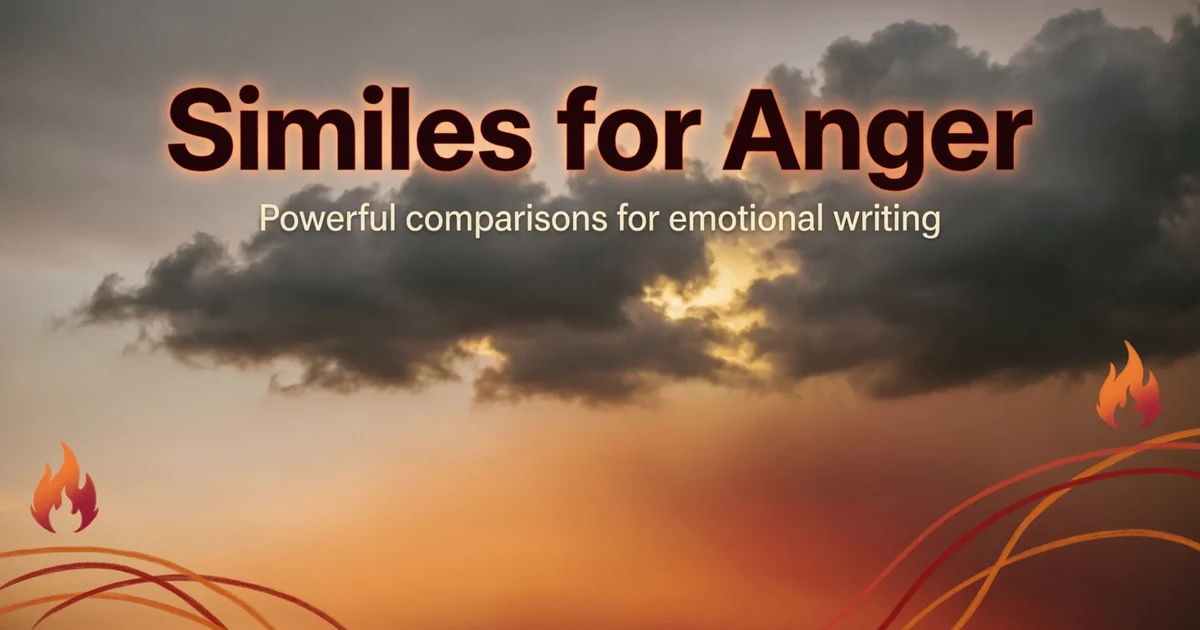 Similes for anger shown with fire, storm, and emotion imagery for writing examples.