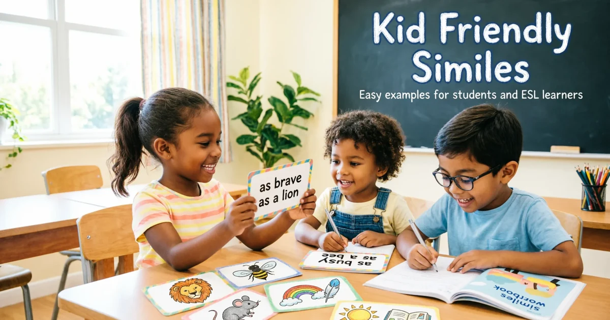 Kid friendly similes classroom image with children learning simple comparison examples.