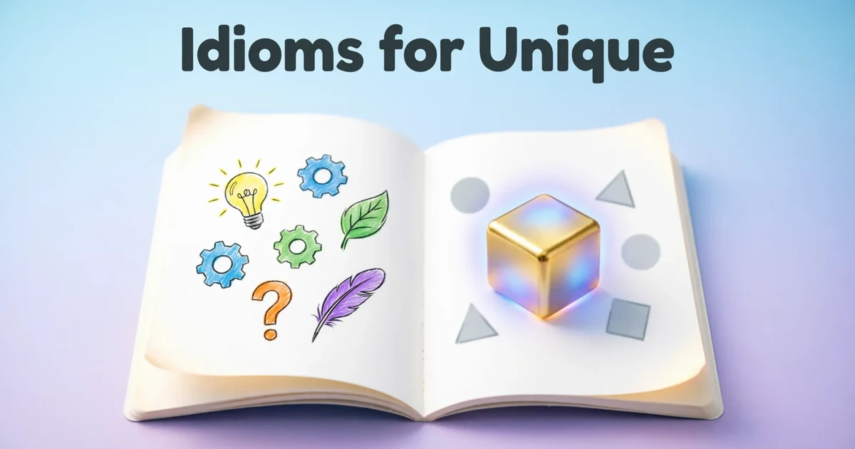Idioms for unique with creative symbols showing one standout idea among ordinary shapes