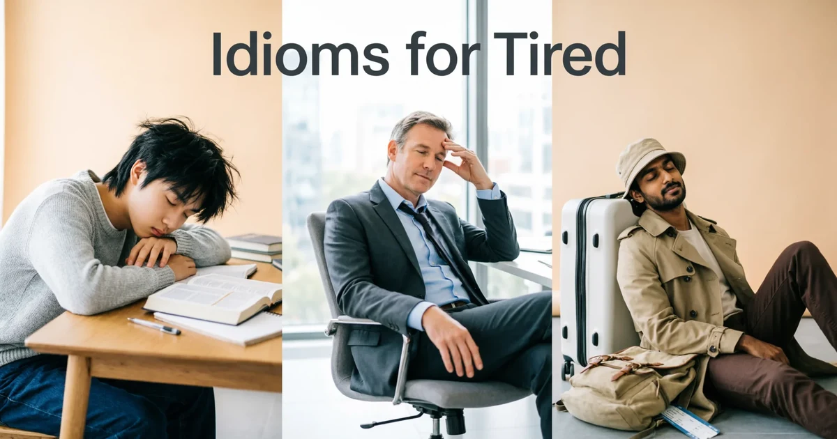 Idioms for tired with examples for students, writers, and ESL learners.