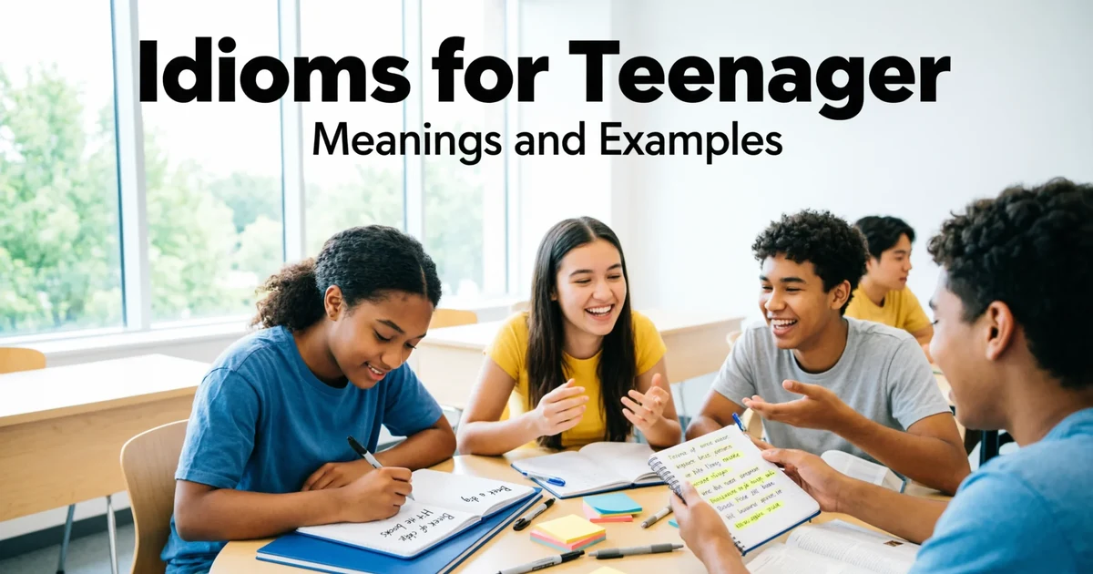 Idioms for teenager with meanings and examples for students and ESL learners.