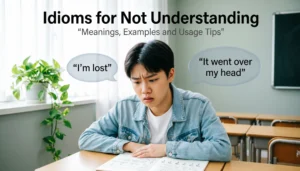 Confused student learning idioms for not understanding with examples and meanings.