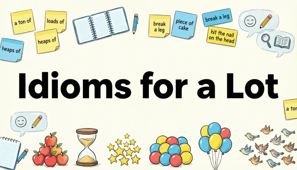 Idioms for a lot with examples and simple meanings for students and ESL learners.