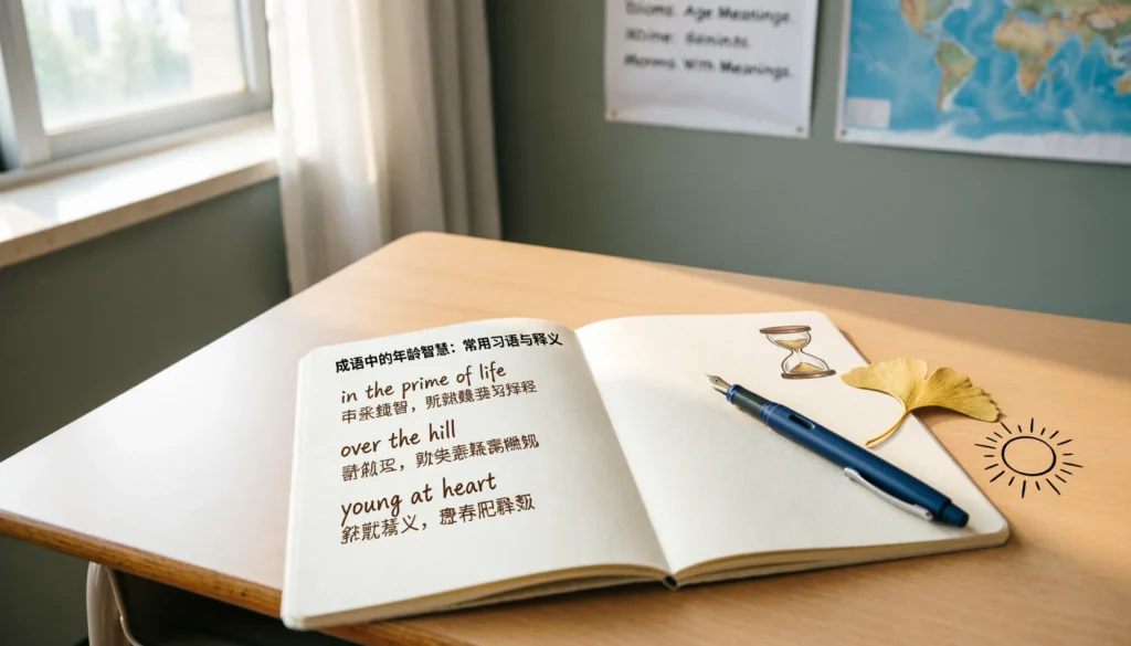 Idioms about age with meanings and examples for students and ESL learners.