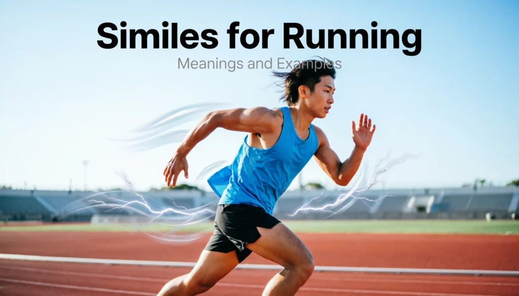 Runner showing similes for running with speed and motion.