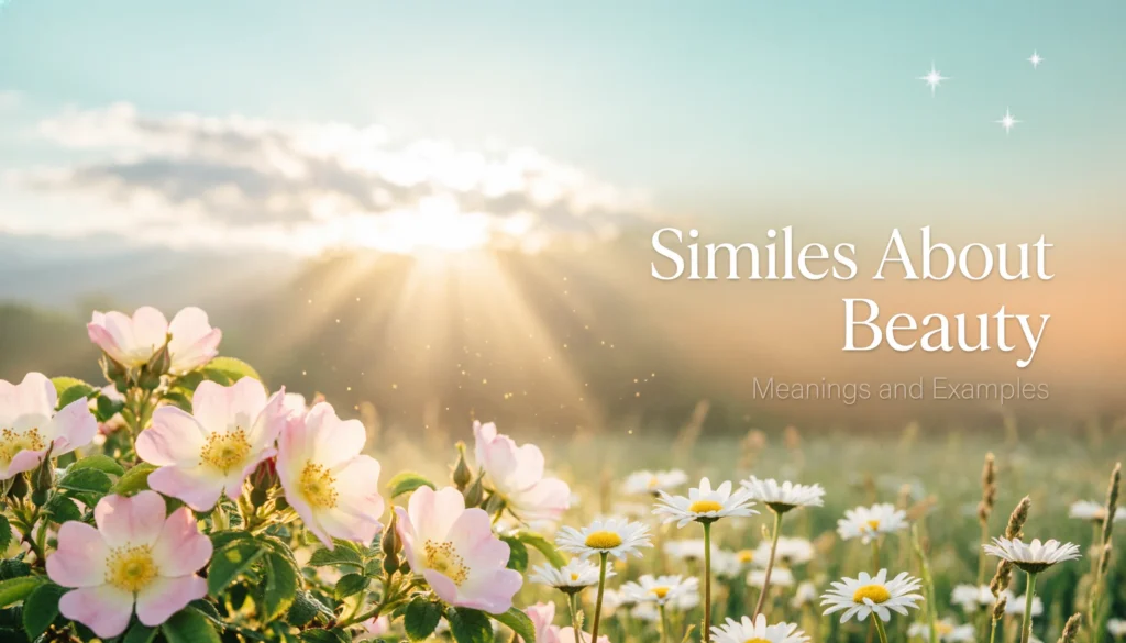Similes about beauty with flowers, sunlight, stars, and writing examples for students