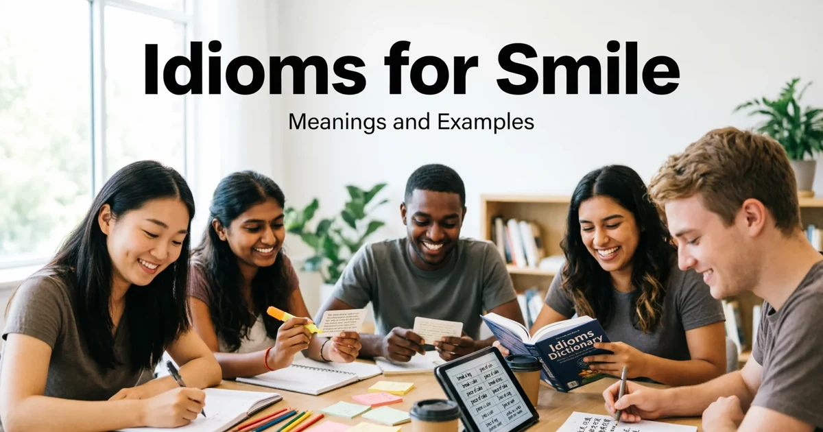 Students learning idioms for smile with examples in a bright classroom setting