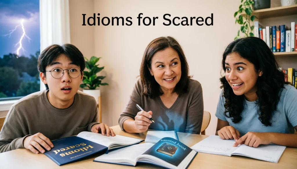 Idioms for scared explained with meanings and examples for students, writers, and ESL learners.
