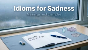 Idioms for sadness with meanings and examples for students, writers, and ESL learners.