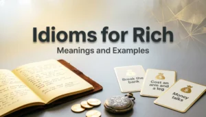 Idioms for rich with meanings and examples for students, writers, and ESL learners.