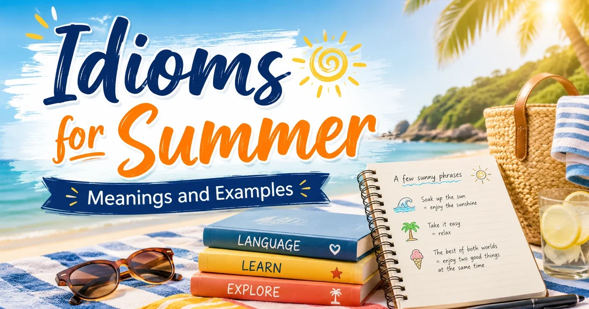 Idioms for summer with meanings and examples for students and ESL learners.